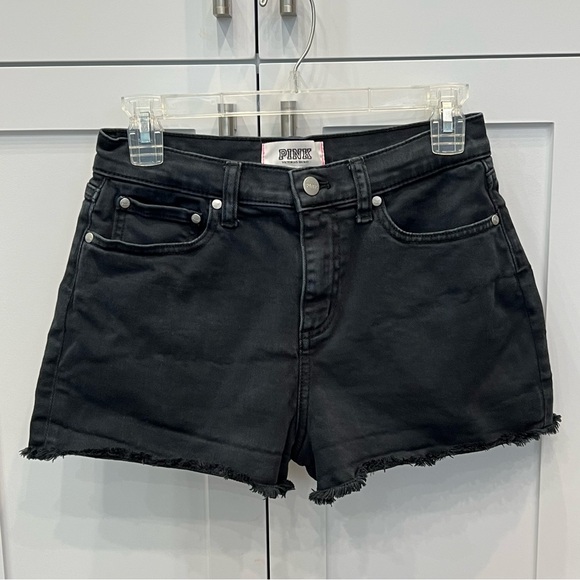 PINK Victoria's Secret Pants - PINK VICTORIA’S SECRET Women's Black Denim Frayed Hem Shorts Sz 4